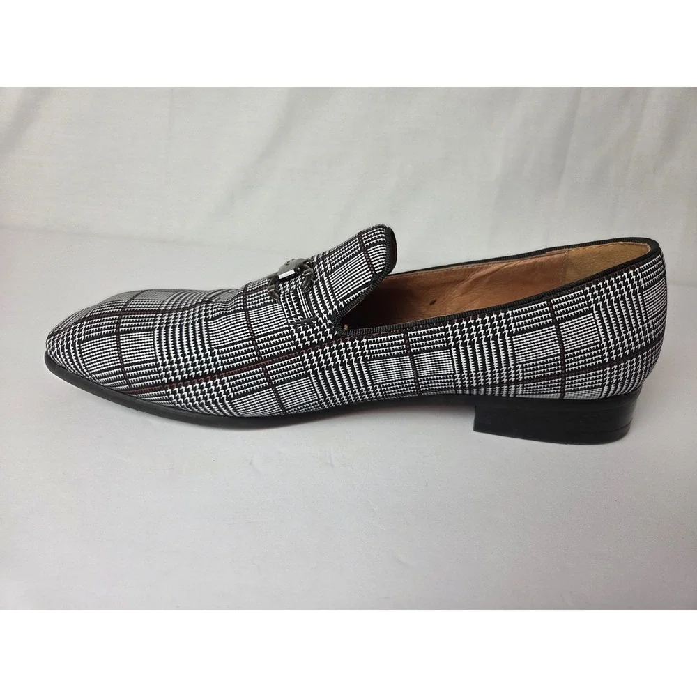 Men's Houndstooth Plaid Loafers Slip On Prom Wedding Dress Shoes Size 12